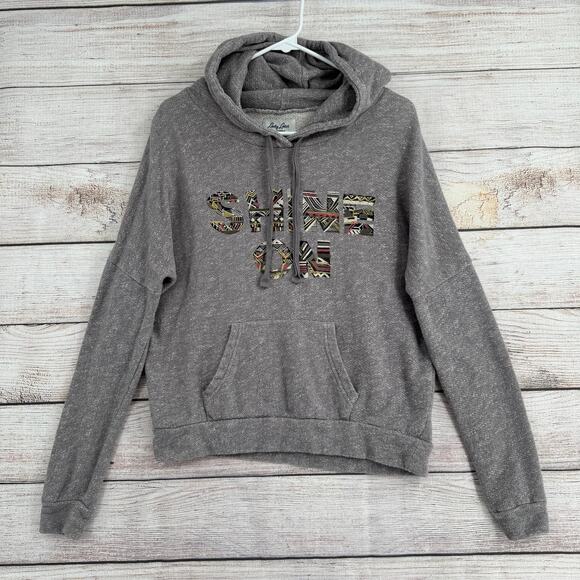 Lucky Lotus Aztec Southwest Print Shine On Terry Hoodie Womens Medium Gray - Picture 1 of 10